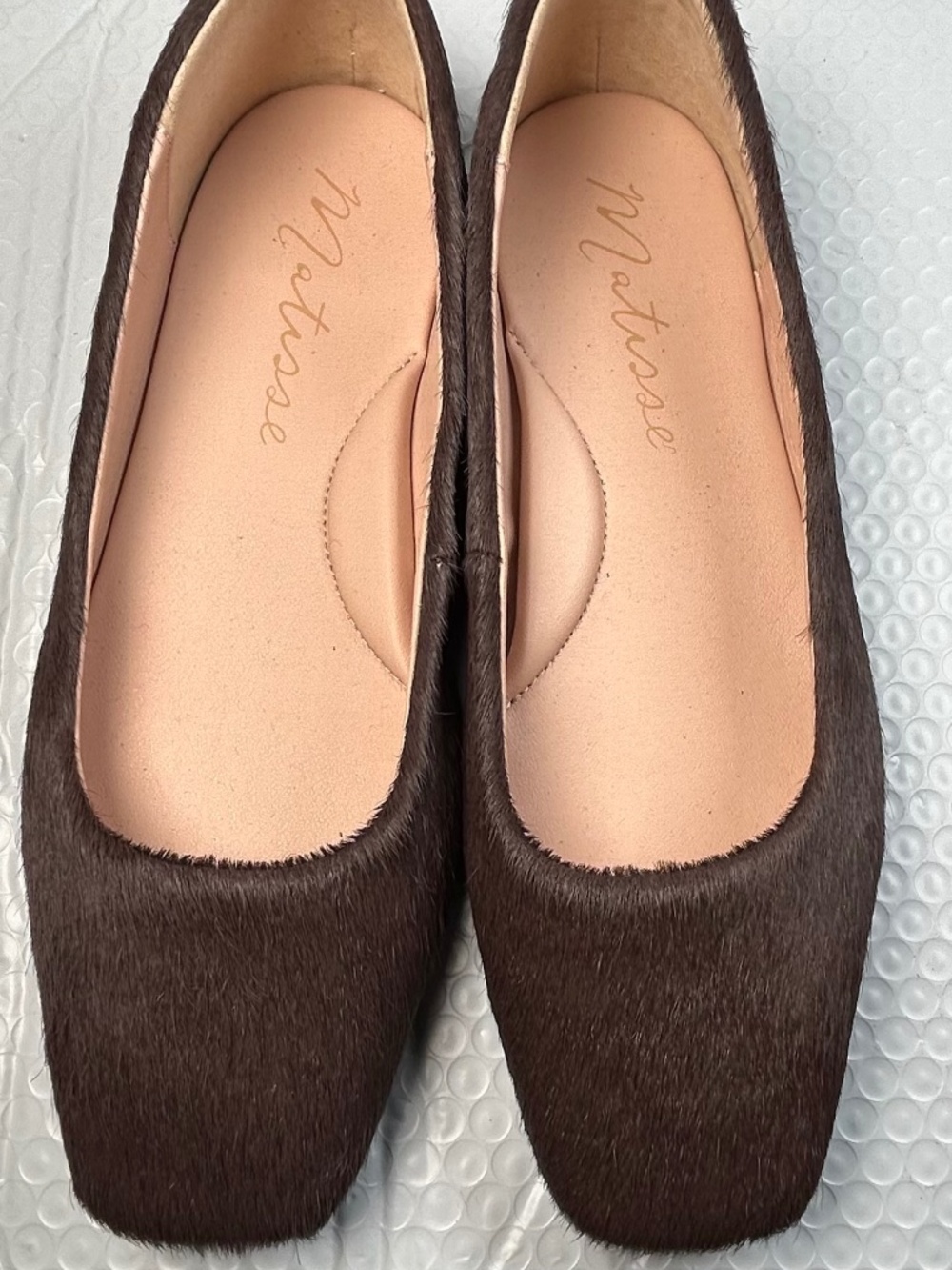 Matisse Phillip Coffee Brown Genuine Calf Hair Ballet Flat Square Toe Size 9
